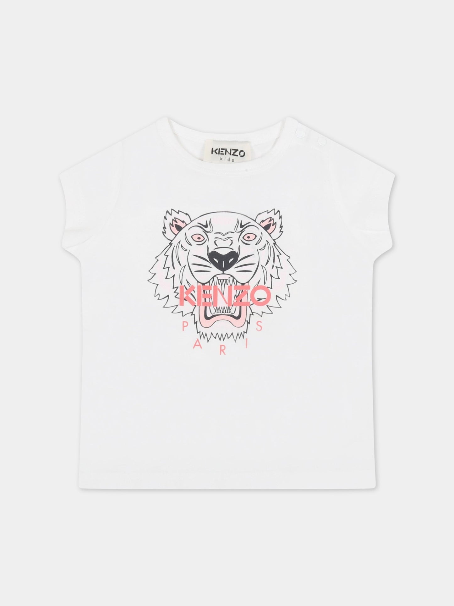 T-shirt bianca per neonata con tigre,Kenzo Kids,K05098 103
