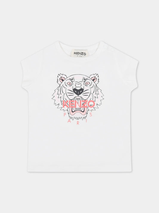 T-shirt bianca per neonata con tigre,Kenzo Kids,K05098 103