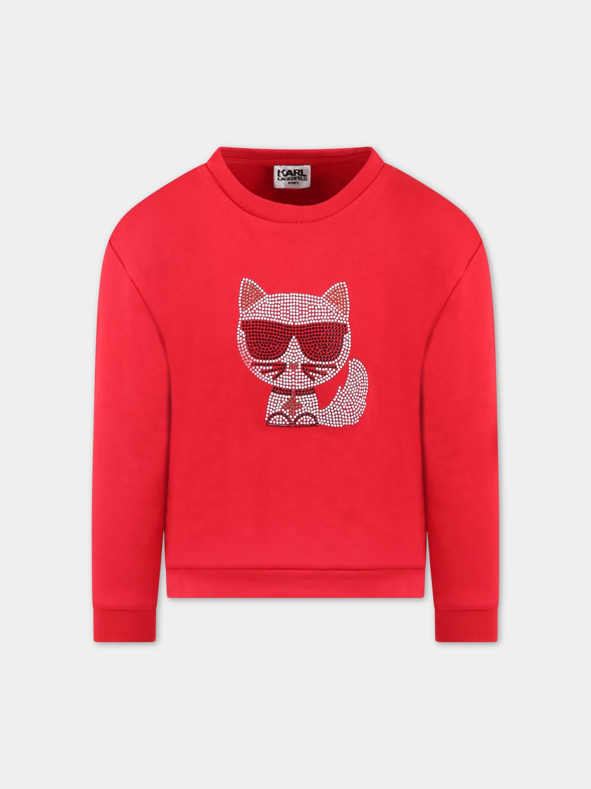 Felpa rossa per bambina con Choupette,Karl Lagerfeld Kids,Z15338 963
