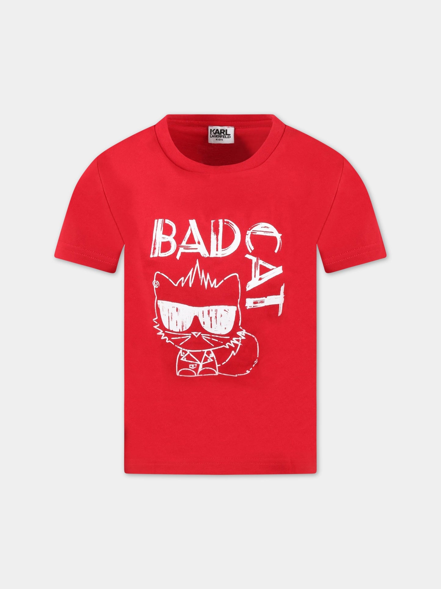 T-shirt rossa per bambino con Choupette,Karl Lagerfeld Kids,Z25303 963