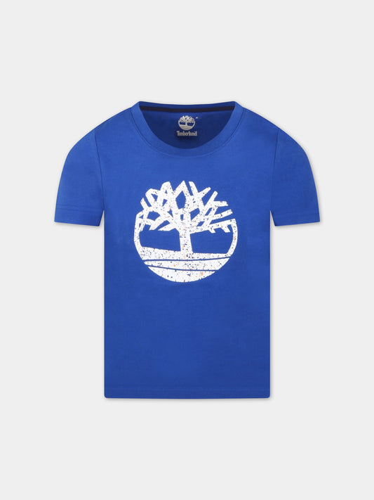 T-shirt blu per bambino con iconico albero,Timberland,T25S34 865