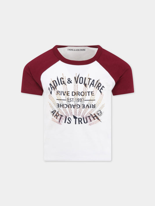 T-shirt bianca per bambina con logo,Zadig & Voltaire Kids,X15301 N59