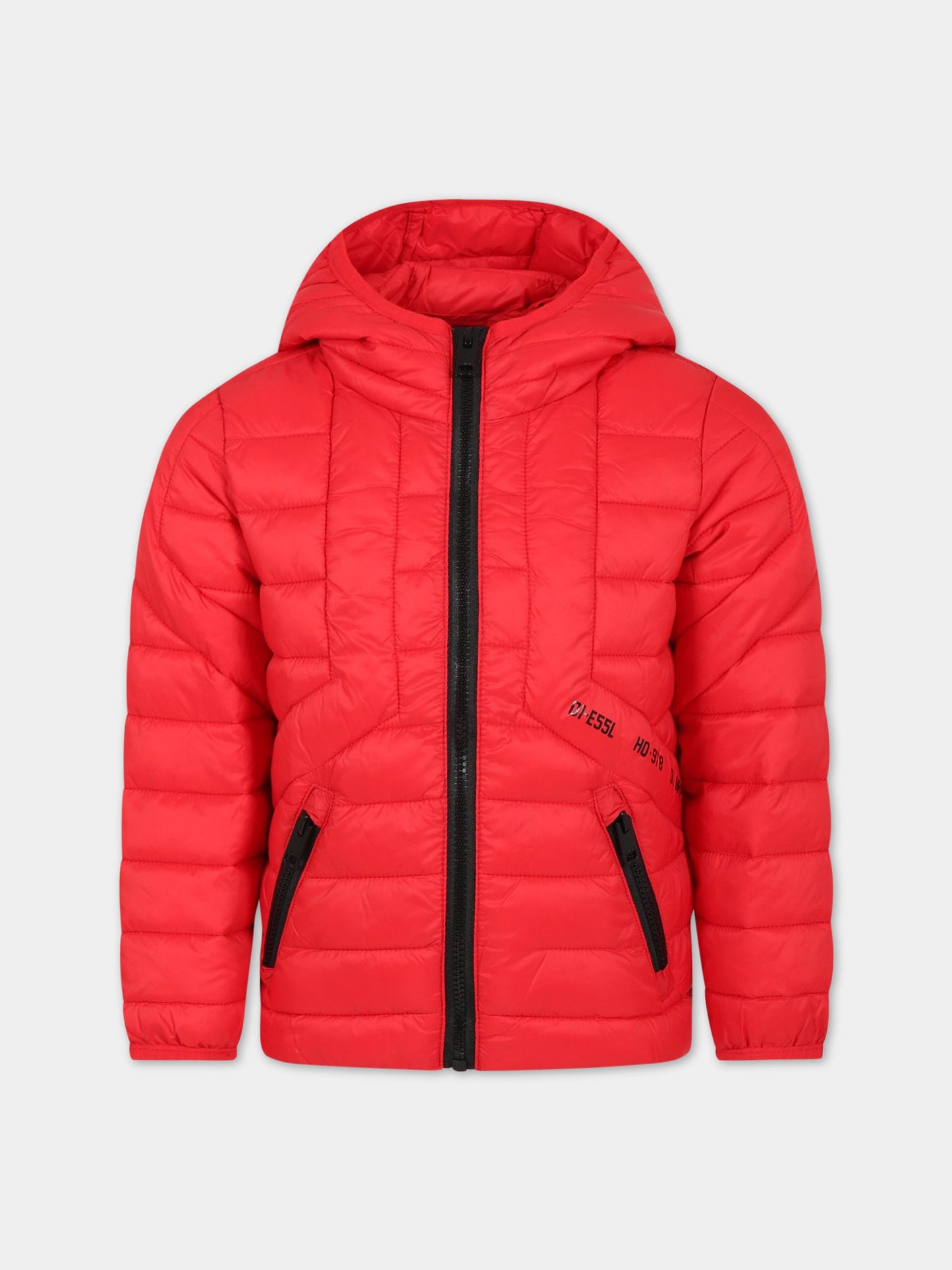 Piumino rosso per bambino con logo,Diesel,J00223 KXBBF K405