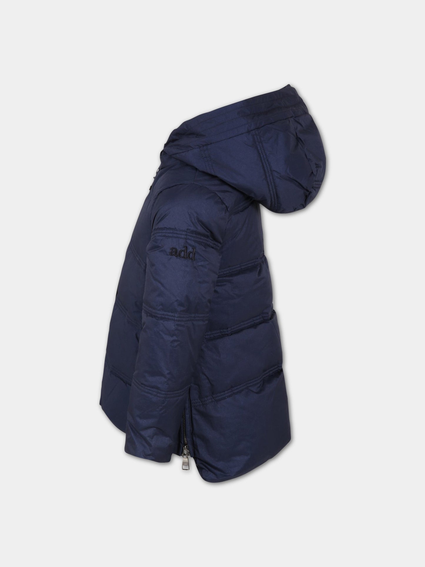 Piumino blu per bambina con logo,Add,ADFGB004 YA186 4010