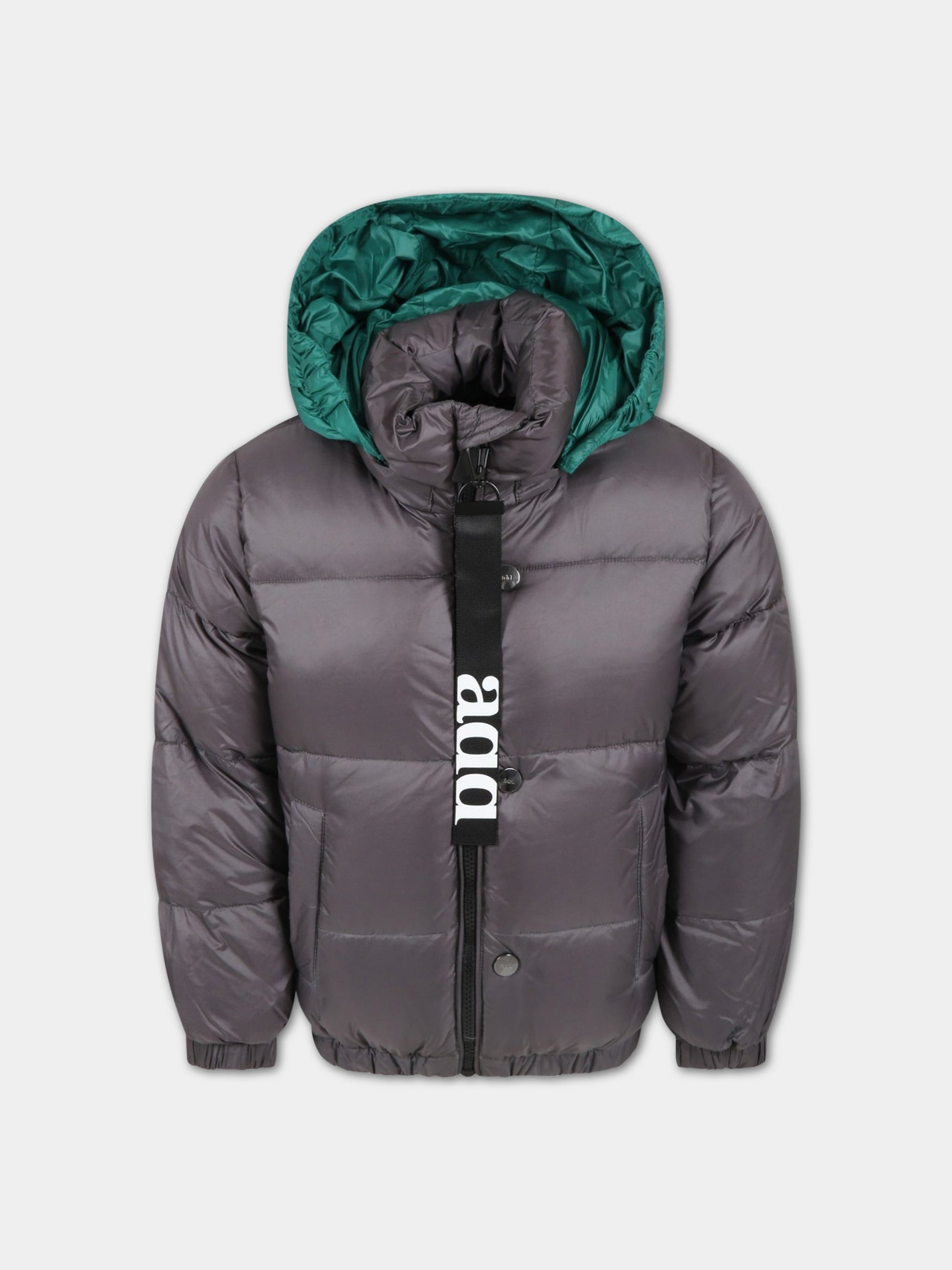 Piumino grigio per bambino con logo,Add,ADMGB010 YA278 5010