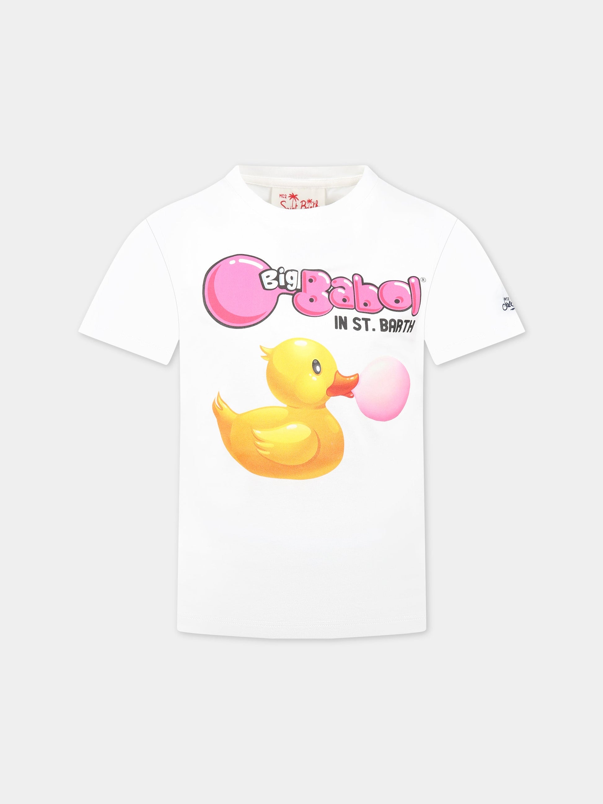 T-shirt bianca per bambino con stampa Ducky, Big Babol e logo,Mc2 Saint Barth,TSHIRT BOY DUCKY BIG BABOL 01N