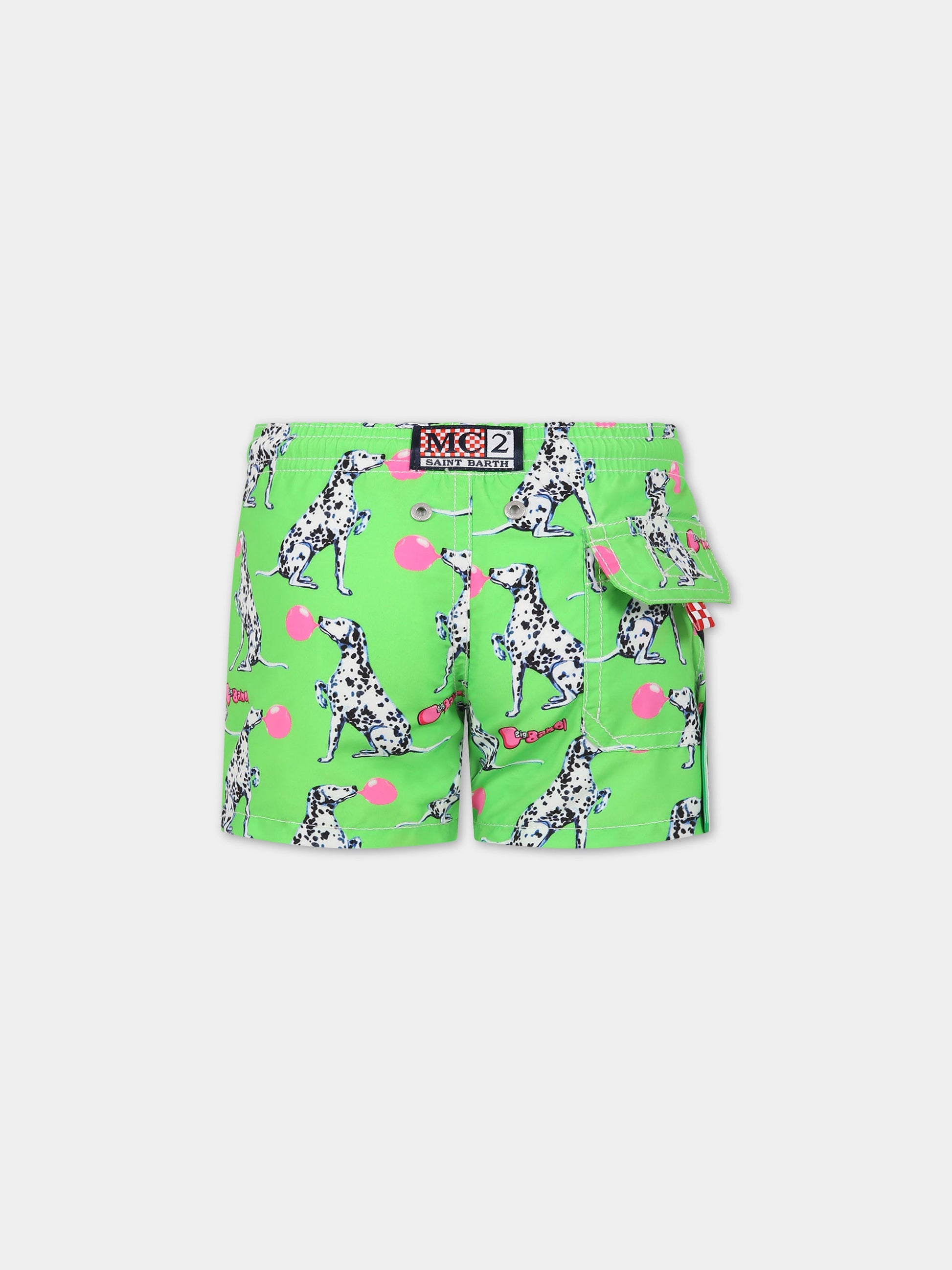 Boxer-mare verdi per bambino con dalmata e logo,Mc2 Saint Barth,JEAN DALMATIAN BIG BABOL 75