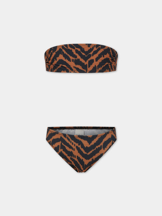 Bikini multicolor per bambina con logo,Matineè,CC4016 PETITE ANDREA TIGRE