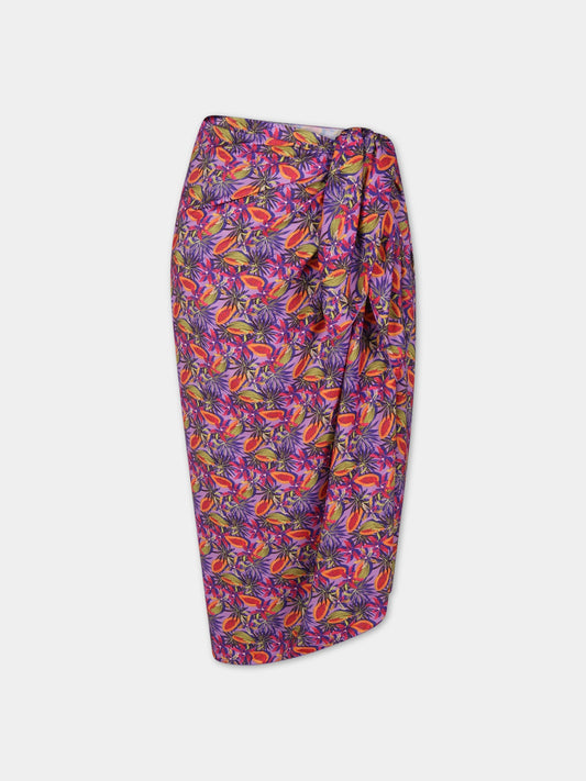 Pareo viola da donna con stampa papaya,Matineè,DM4008 ALEXANDRA PAPAYA VIOLA