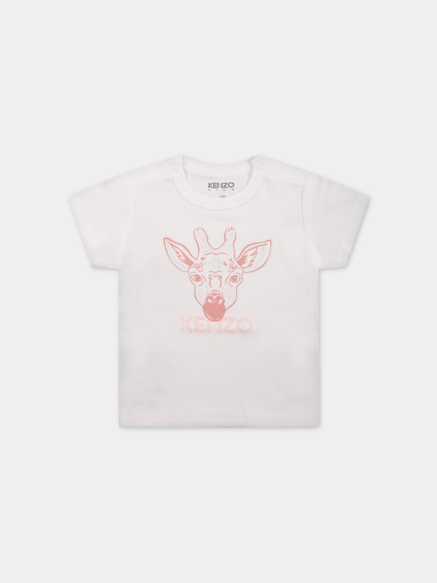 T-shirt bianca per neonata con giraffa,Kenzo Kids,K95082 10P