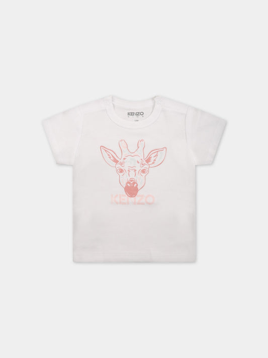 T-shirt bianca per neonata con giraffa,Kenzo Kids,K95082 10P