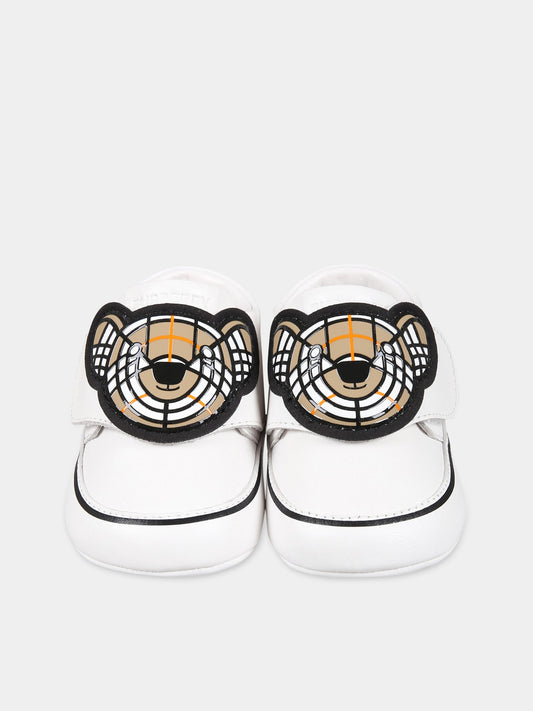 Sneakers bianche da culla per neonato con iconico Thomas Bear e logo,Burberry Kids,8064747
