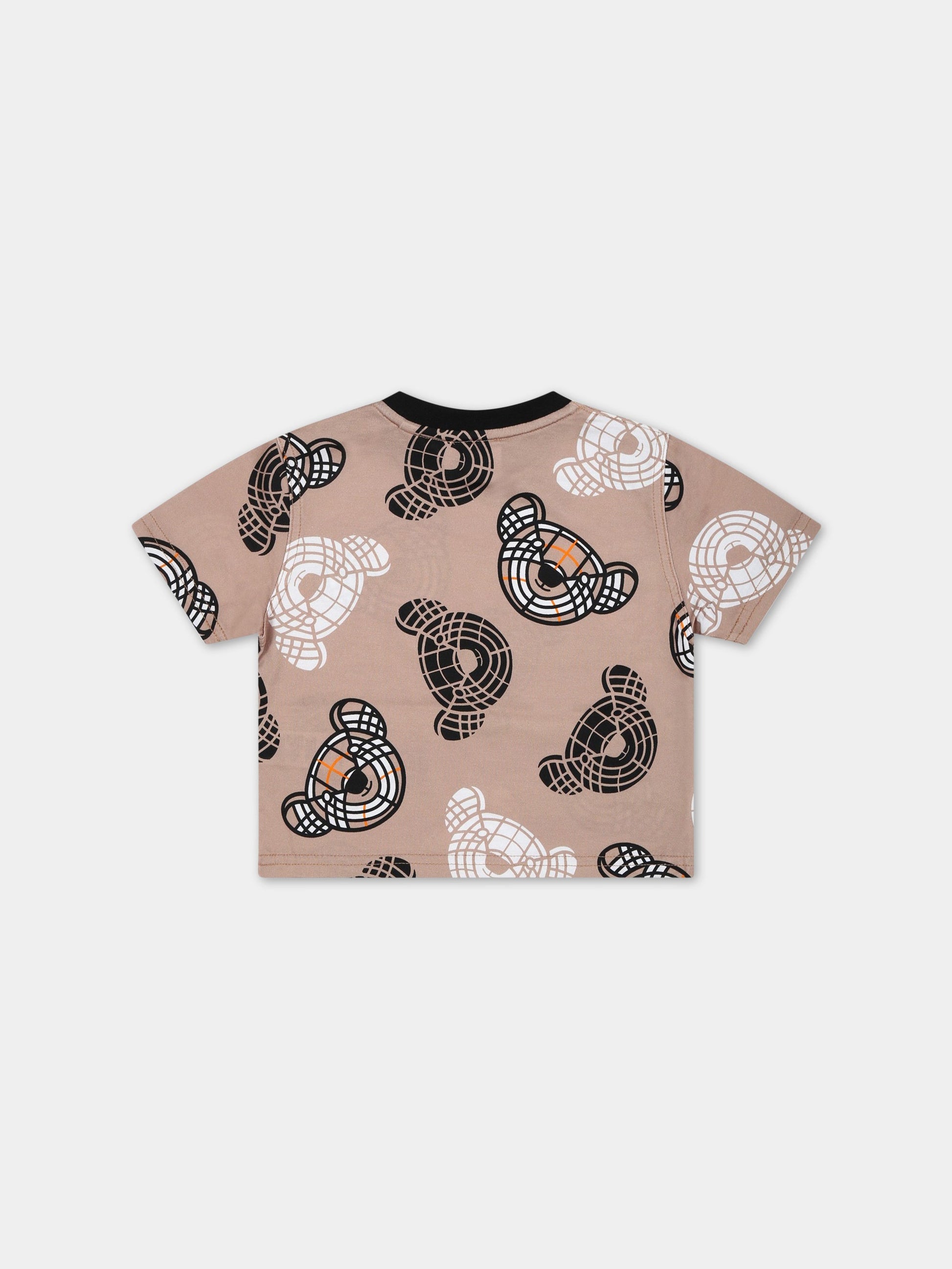 T-shirt beige per neonato con iconici Thomas Bears all-over,Burberry Kids,8062313