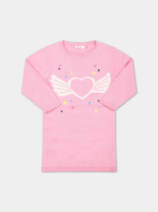 Vestito rosa per neonata con cuore e stelle ricamate,Billieblush,U02317 465