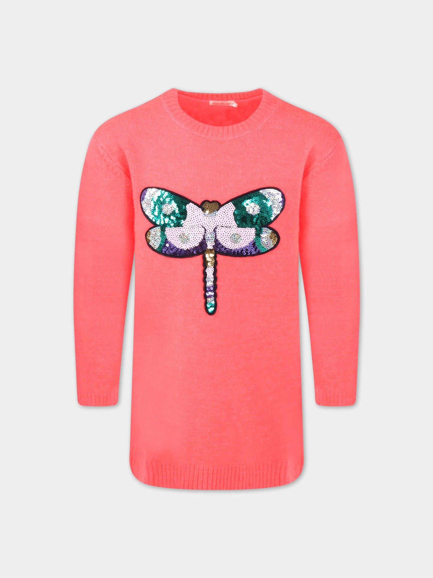 Vestito fucsia fluo per bambina con libellula di strass,Billieblush,U12675 499