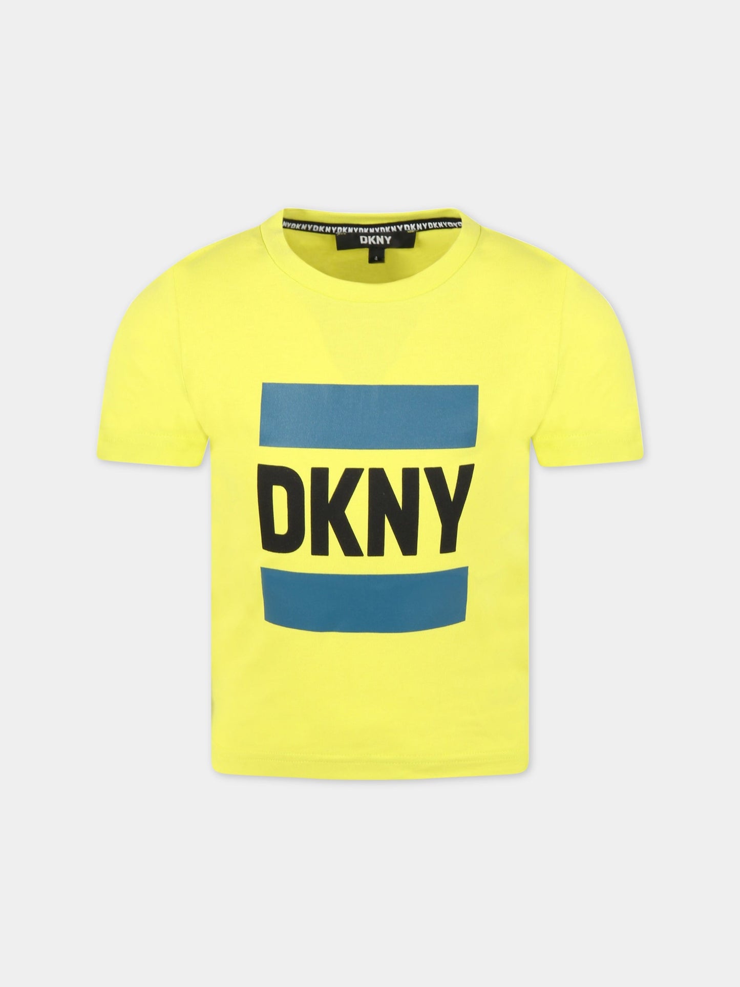 T-shirt gialla fluo per bambino con logo,Dkny,D25E09 612