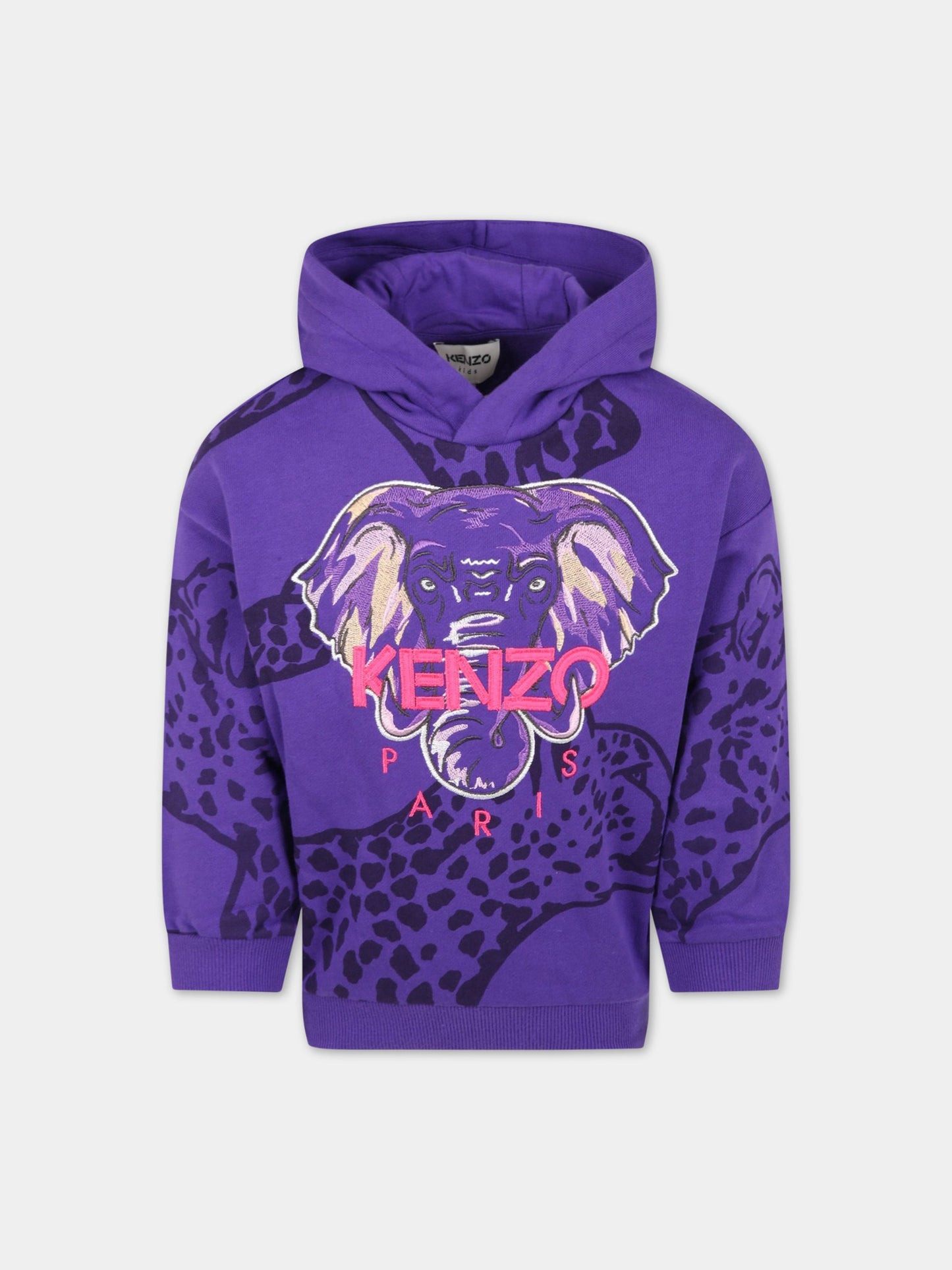 Felpa viola per bambina con elefante,Kenzo Kids,K15577 942