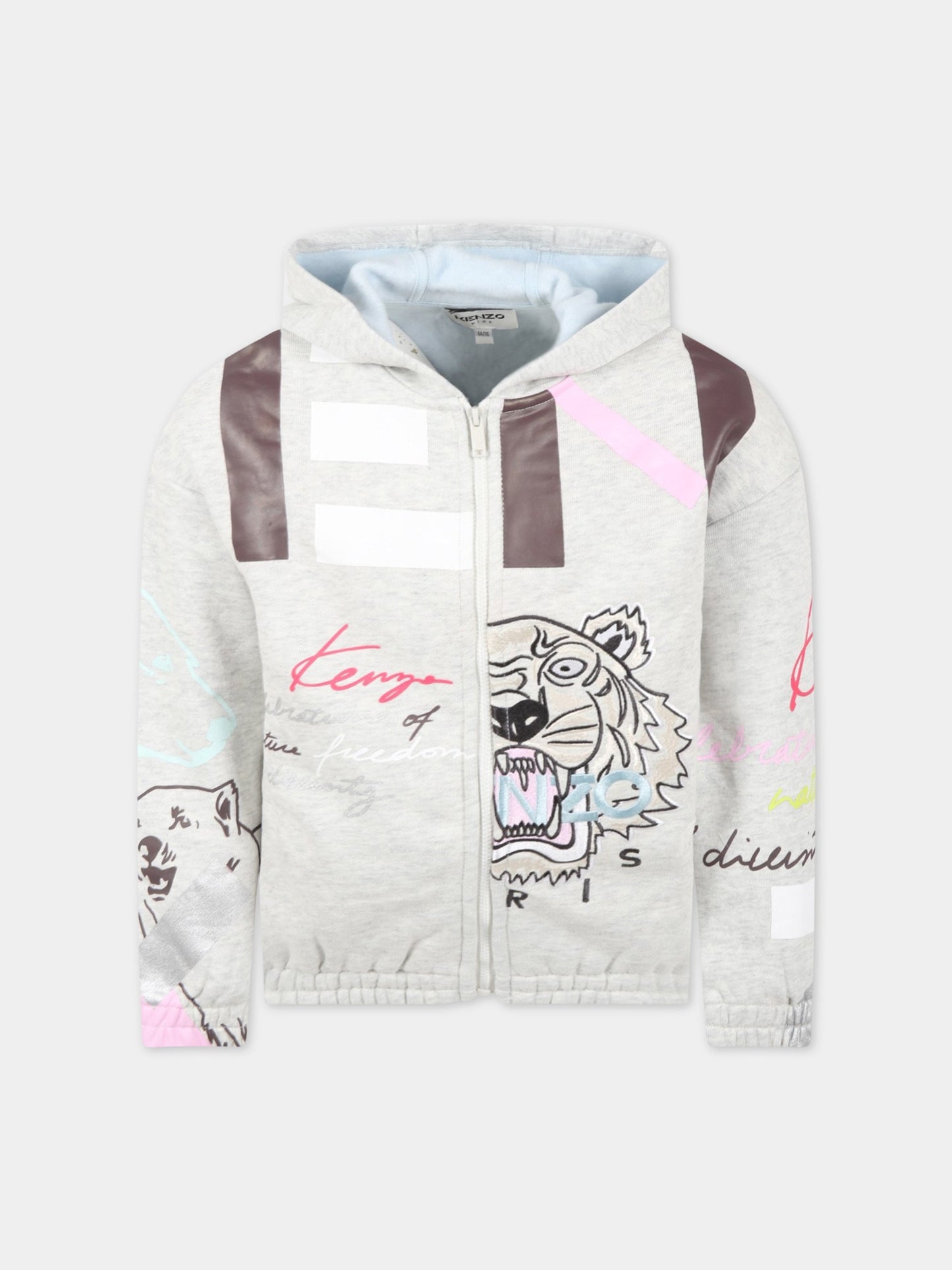 Felpa grigia per bambina con loghi,Kenzo Kids,K15583 205