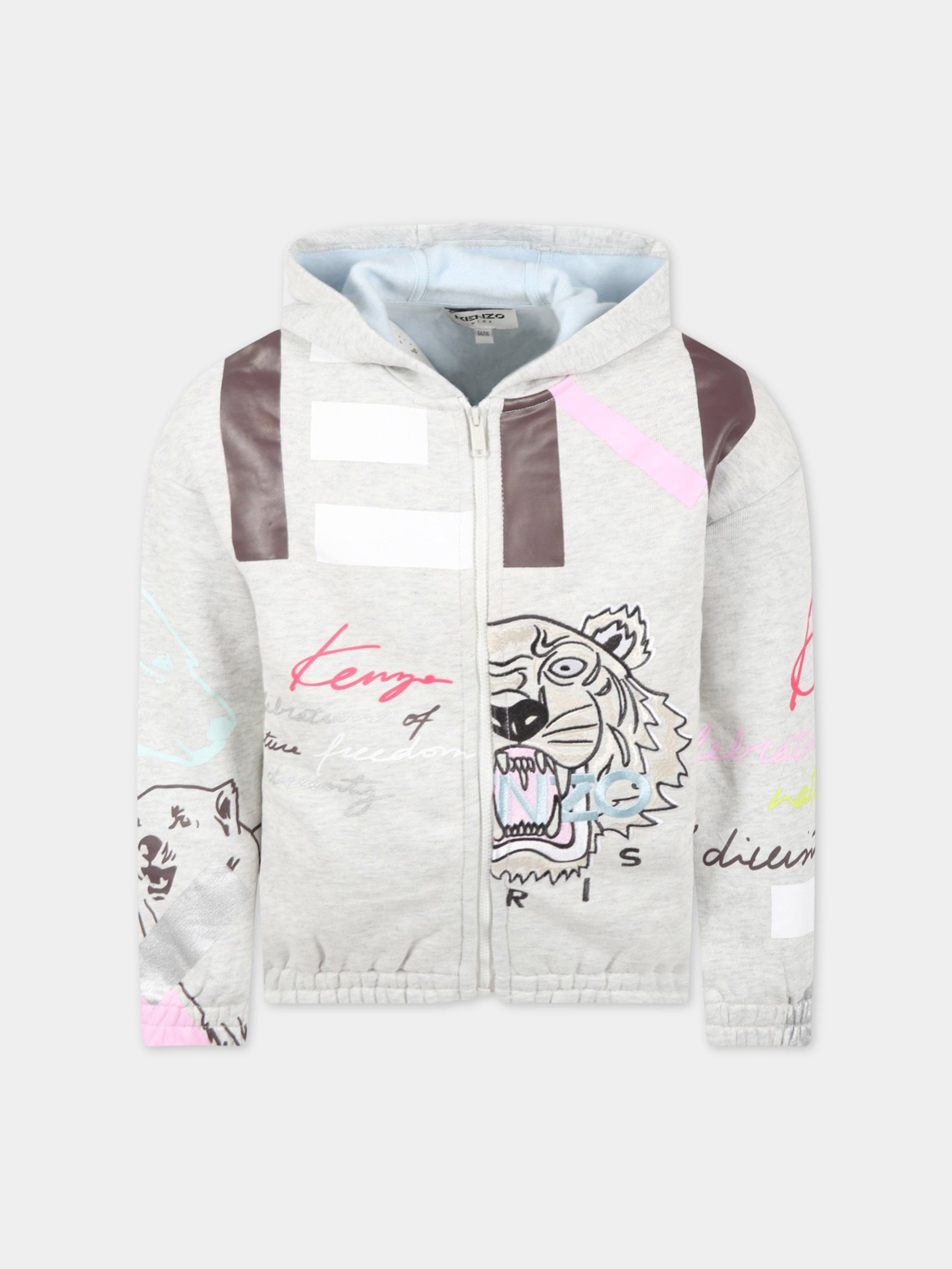 Felpa grigia per bambina con loghi,Kenzo Kids,K15583 205