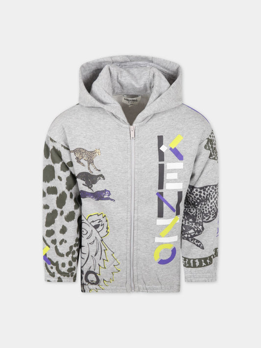 Felpa grigia per bambino con logo,Kenzo Kids,K25713 A41