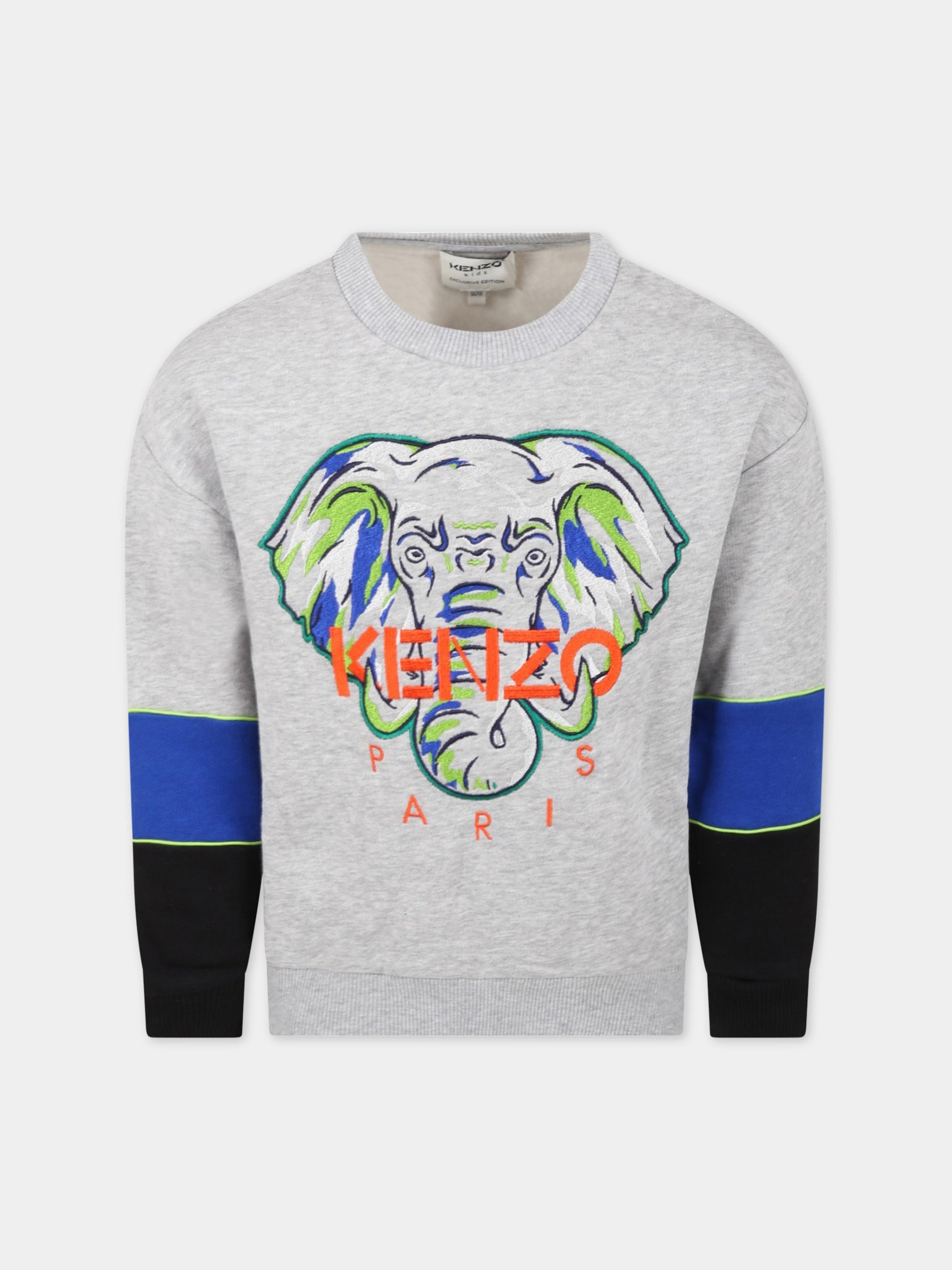 Felpa grigia per bambino con elefante,Kenzo Kids,K25735 A41
