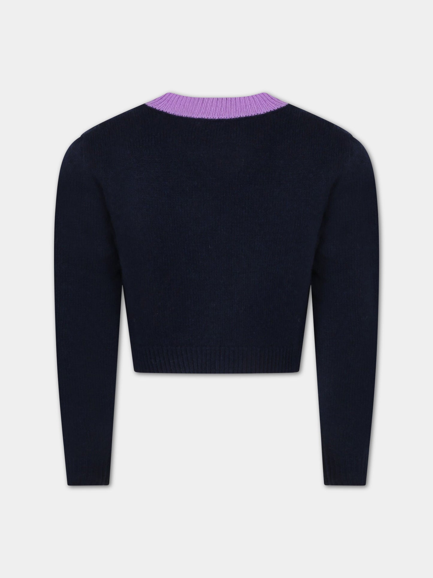 Maglione blu per bambina con logo viola,Marni Kids,M00623 M00ML 0M803