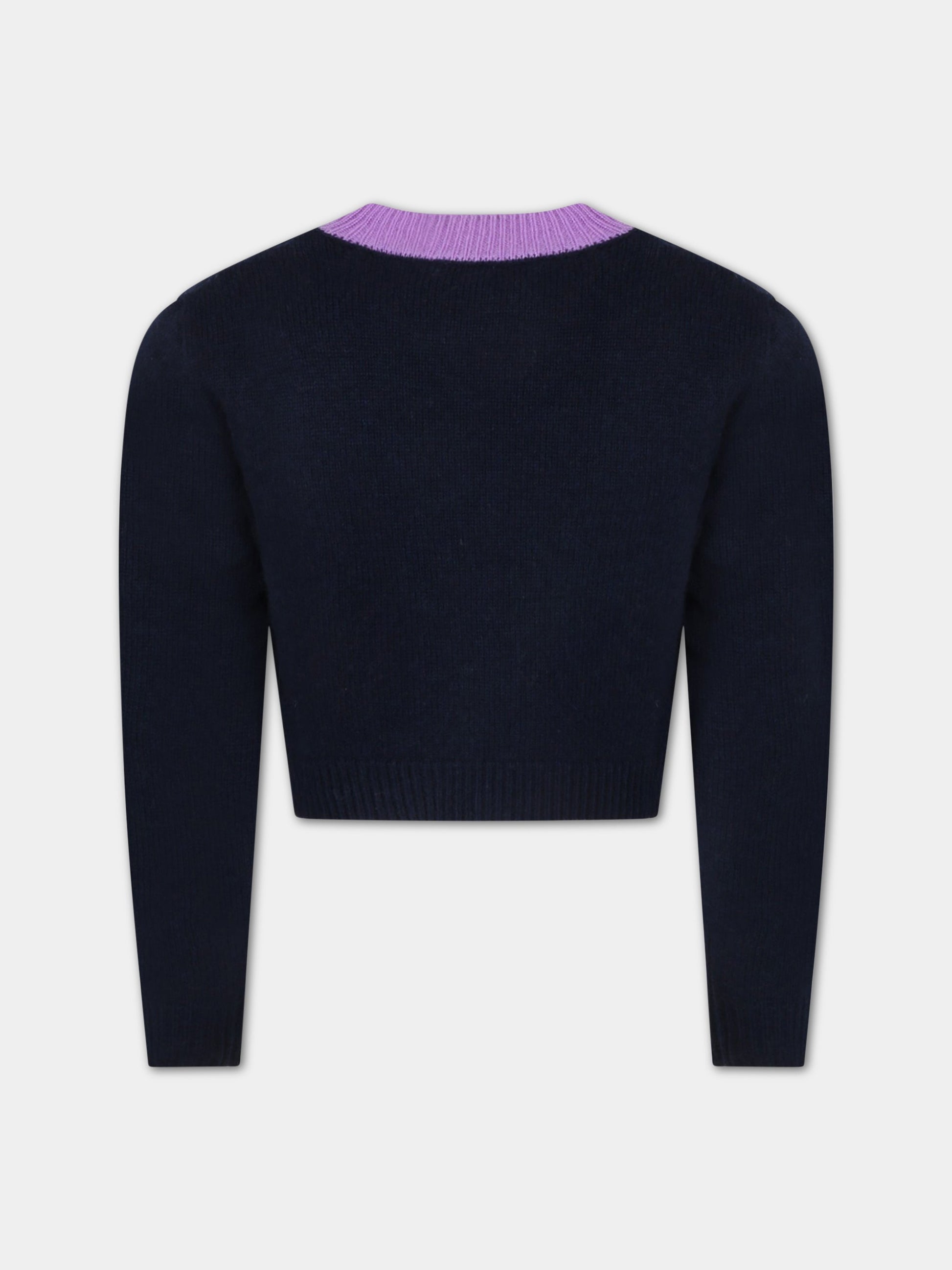 Maglione blu per bambina con logo viola,Marni Kids,M00623 M00ML 0M803