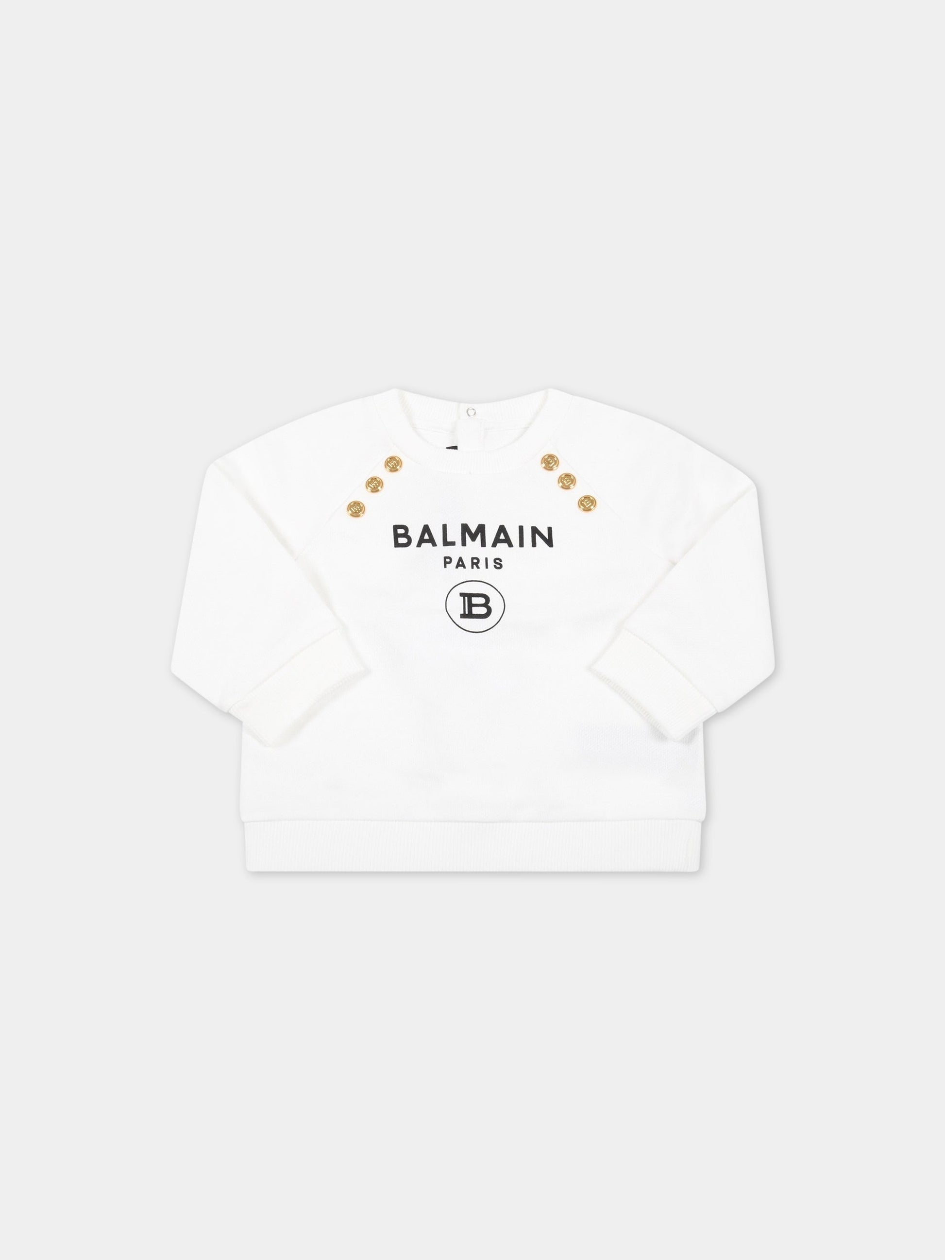 Felpa bianca per neonata con logo nero,Balmain Kids,6R4020 Z0001 100