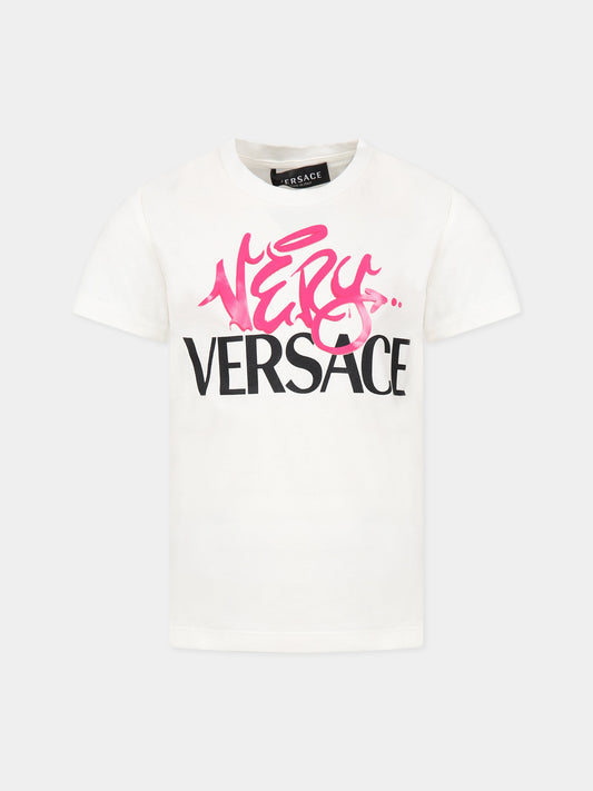 T-shirt bianca per bambina con logo,Versace,1000239 1A07290 6W920 AY0034