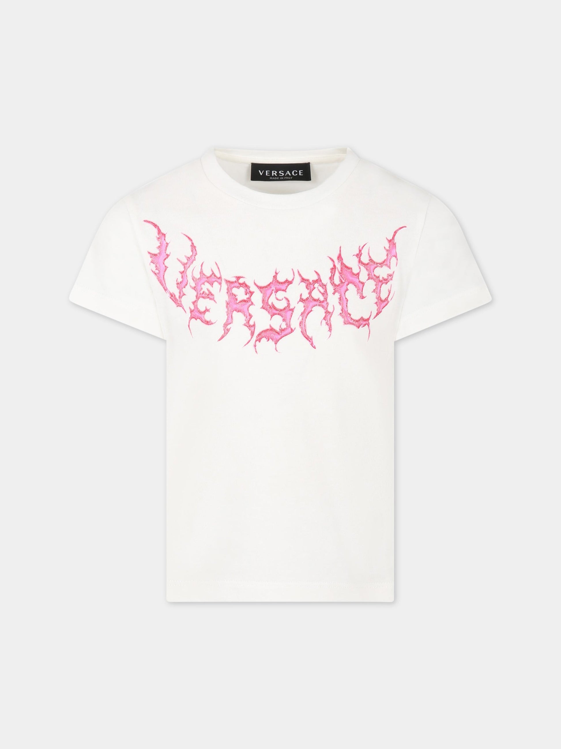 T-shirt bianca per bambina con logo,Versace,1000052 1A07377 6W930 AY0034