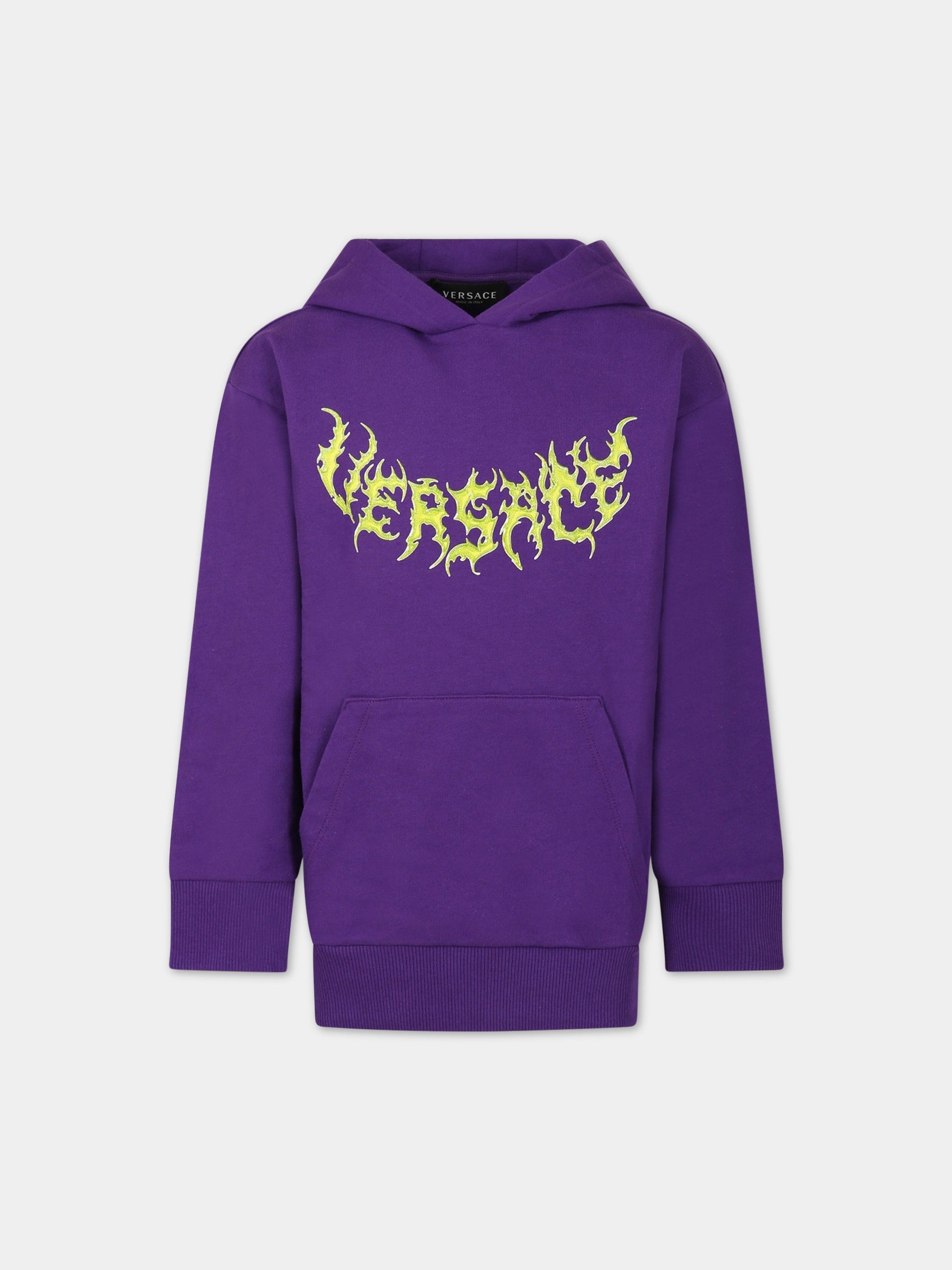 Felpa viola per bambina con logo,Versace,1006744 1A07371  6L270 AY0191