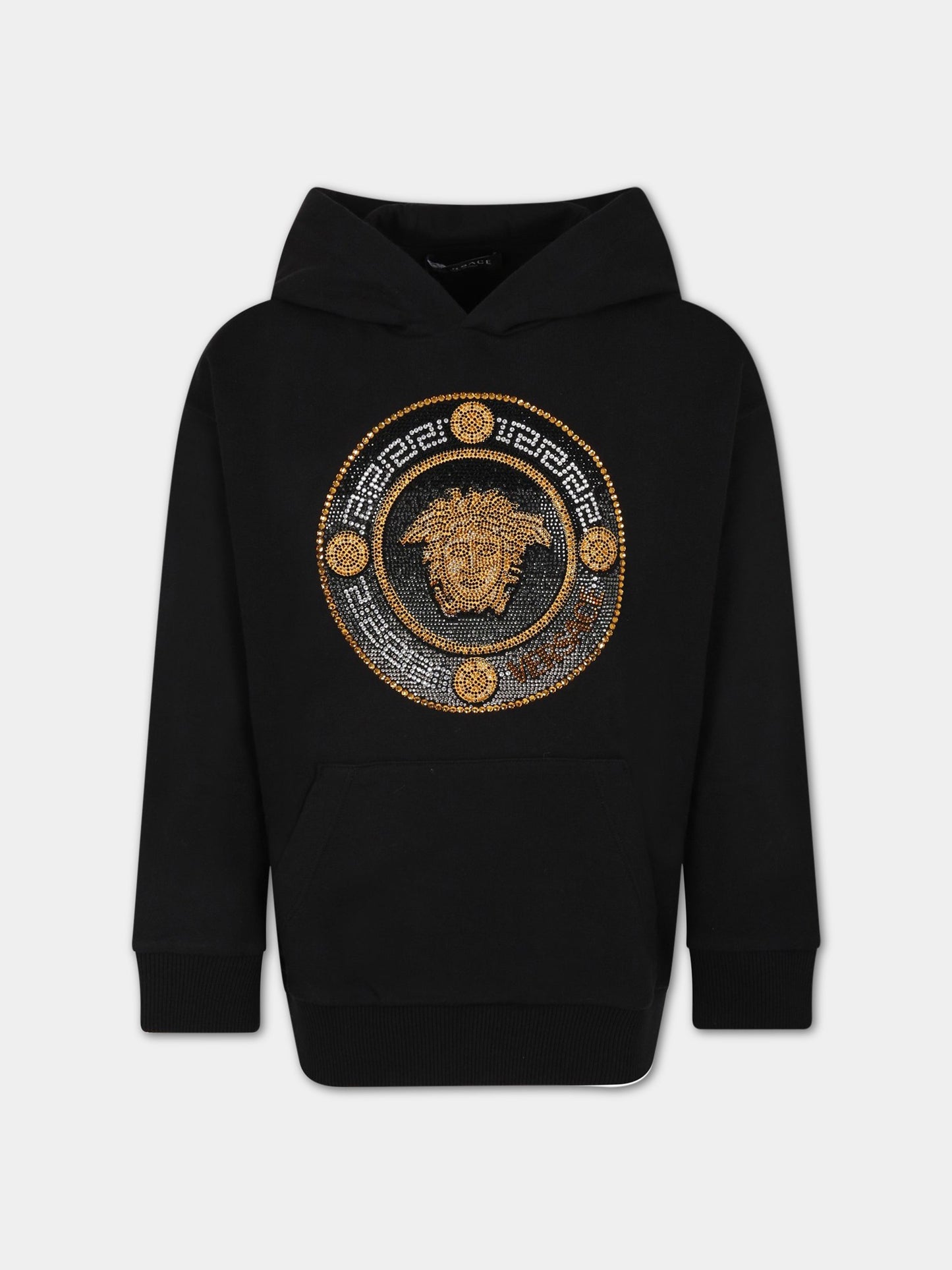 Felpa nera per bambino con Medusa e logo,Versace,1006752 1A07285 2B130 AY8366