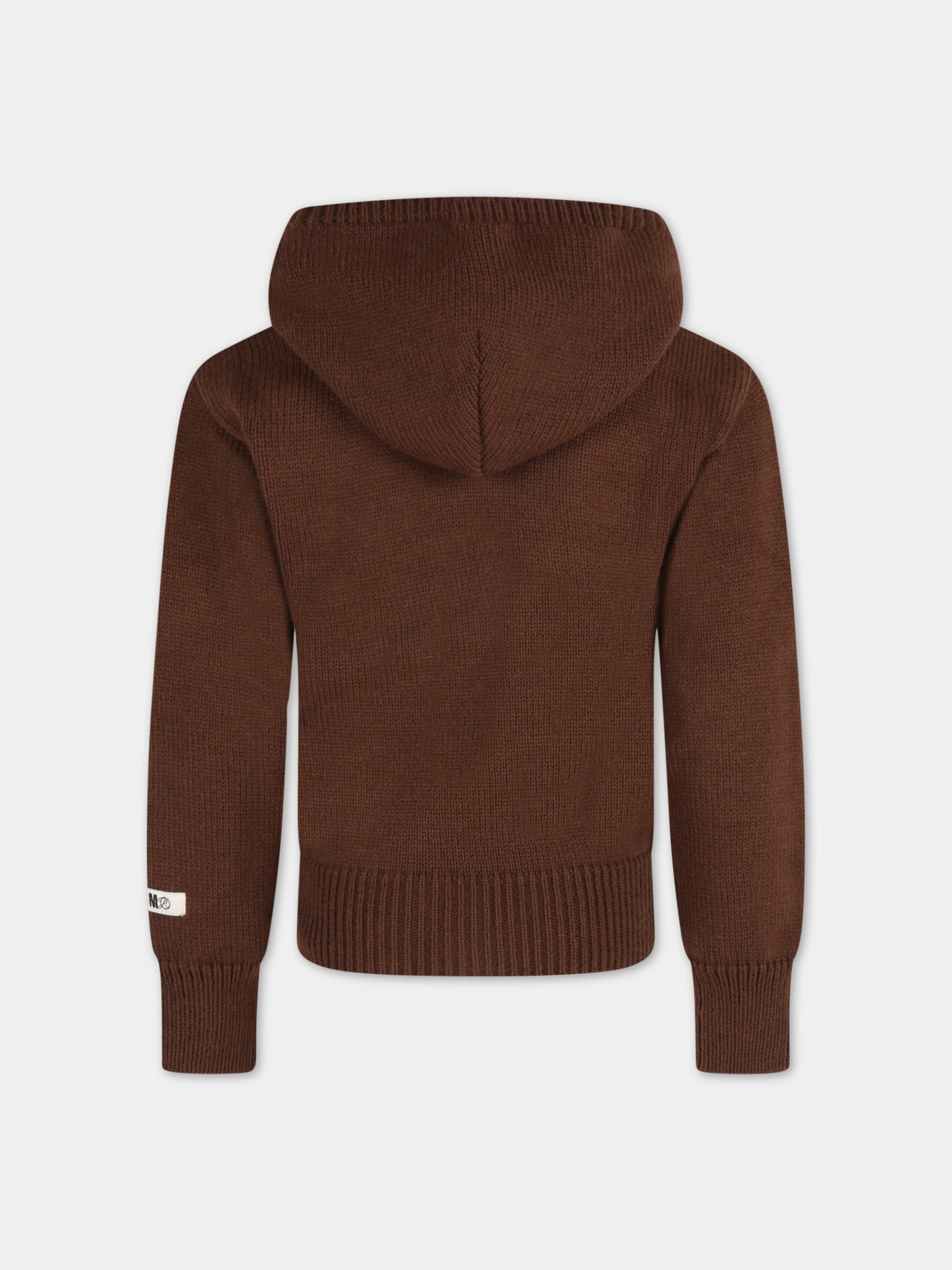 Maglione marrone per bambini con logo bianco ricamato,Msgm Kids,MS029297 090