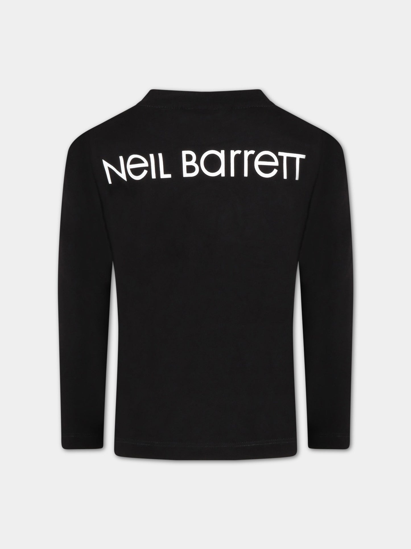 T-shirt nera per bambino con cuffie ricamate e logo,Neil Barrett Kids,032286 110