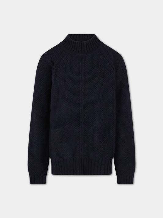 Maglione blu per bambina con patch logato,Dondup Kids,DFMA53C KD005 4004