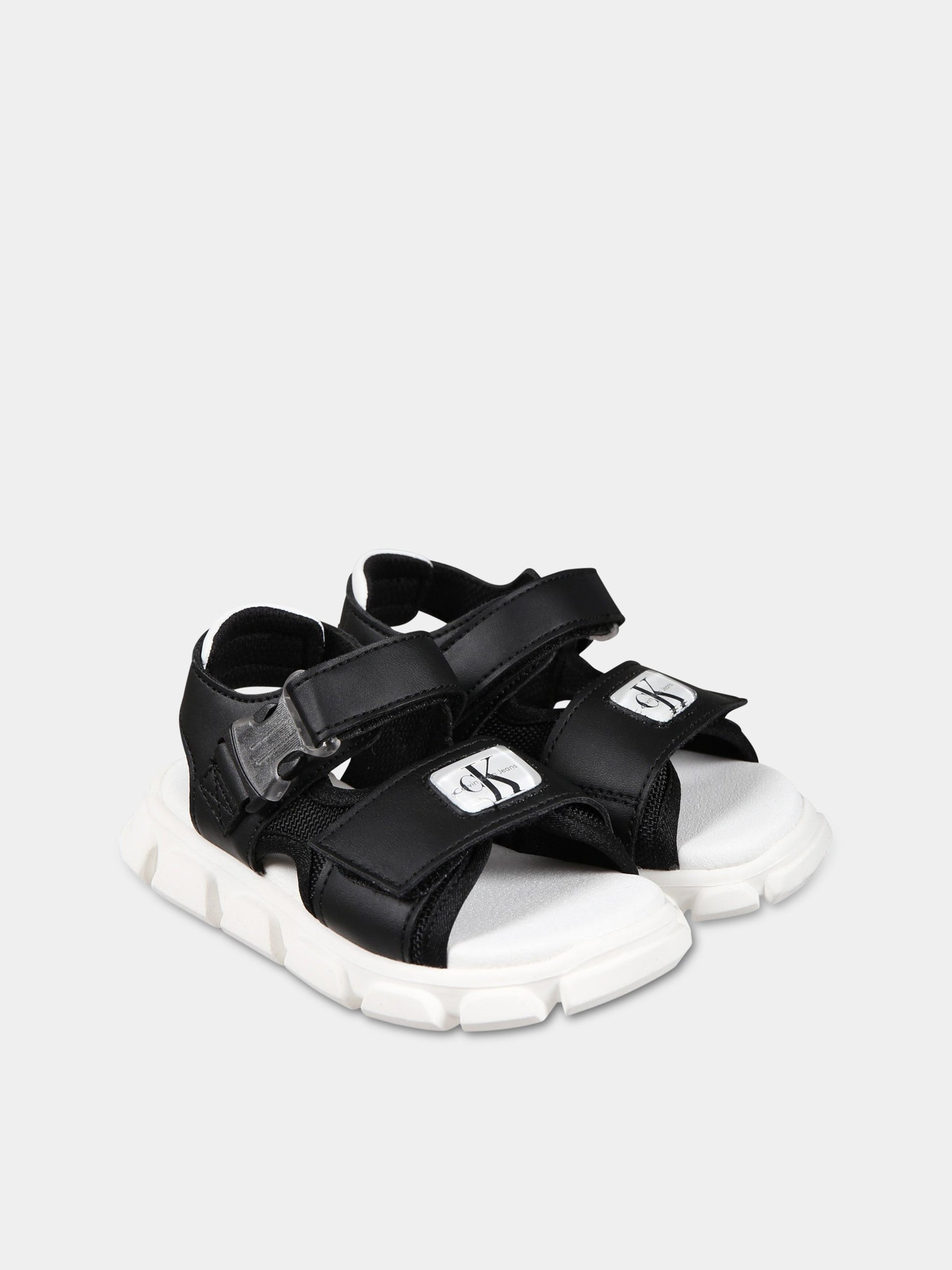 Sandalo nero per bambina con logo,Calvin Klein Kids,V1B2 80609 0211999