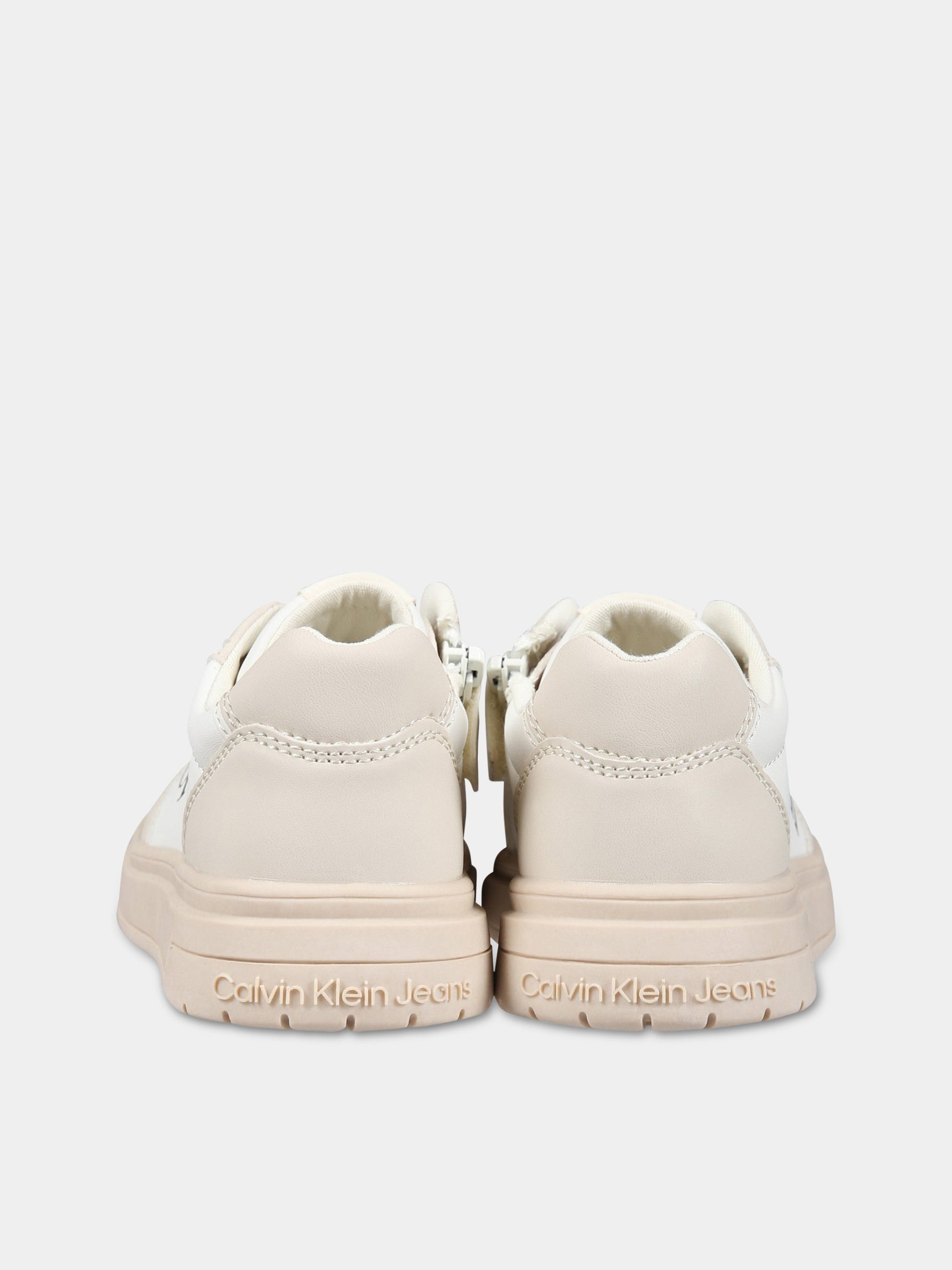 Sneakers avorio per bambini con logo,Calvin Klein Kids,V3X9 80552 1355A360