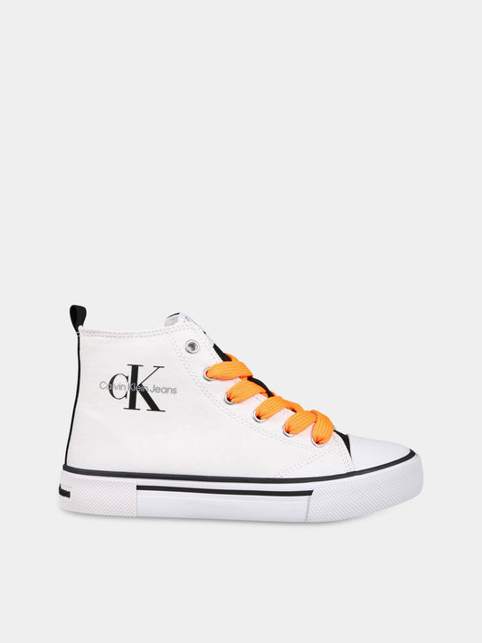 Sneakers bianche per bambini con logo,Calvin Klein Kids,V3X9 80569 0890X002
