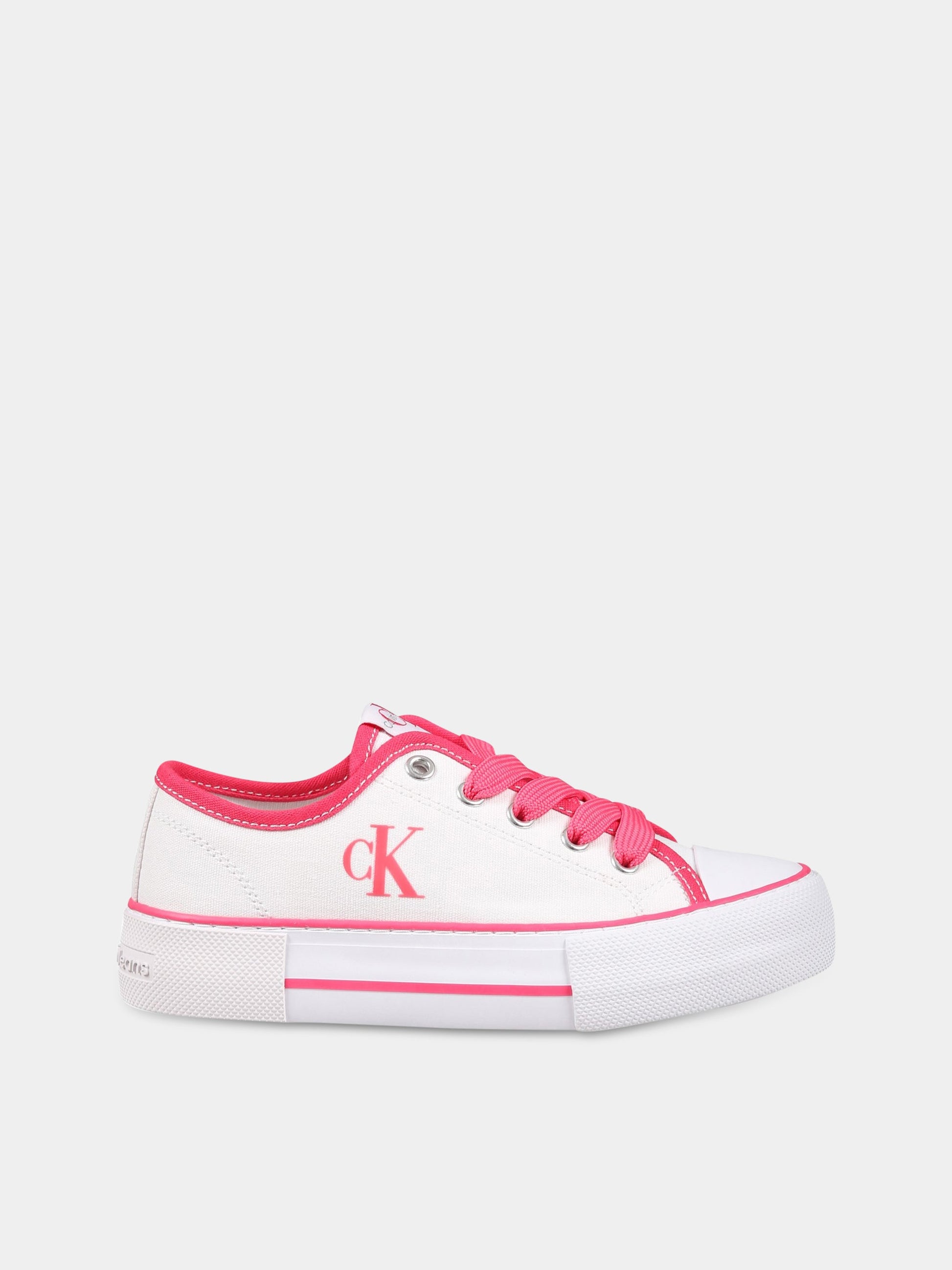 Sneakers bianche per bambina con logo,Calvin Klein Kids,V3A9 80483 0890X030