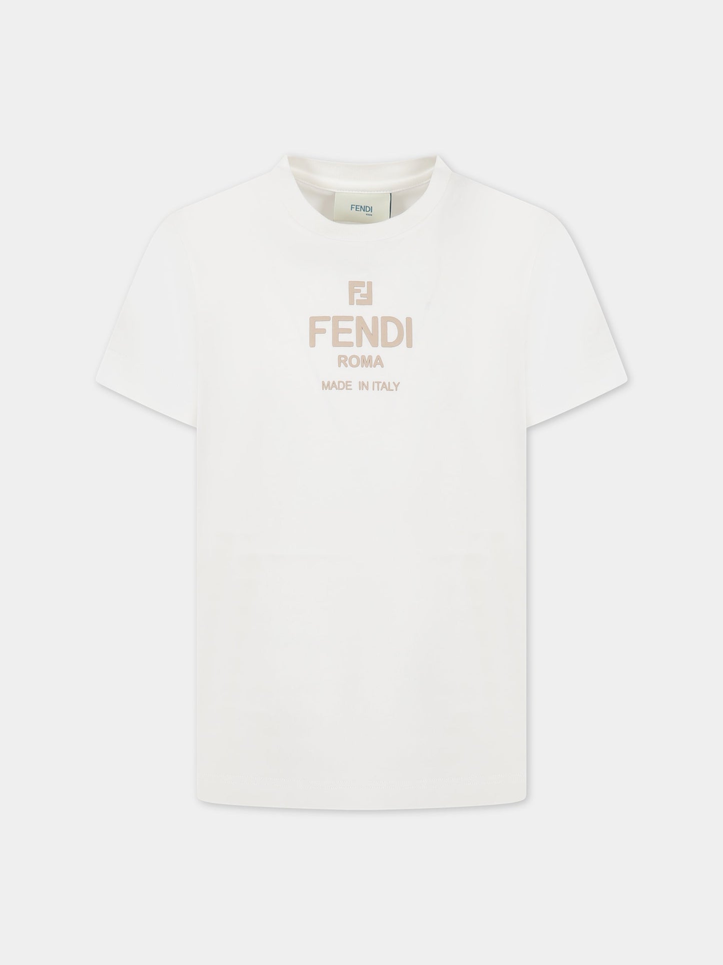 T-shirt bianca per bambini con logo,Fendi Kids,JUI142 7AJ F0TU9