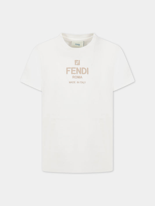 T-shirt bianca per bambini con logo,Fendi Kids,JUI142 7AJ F0TU9