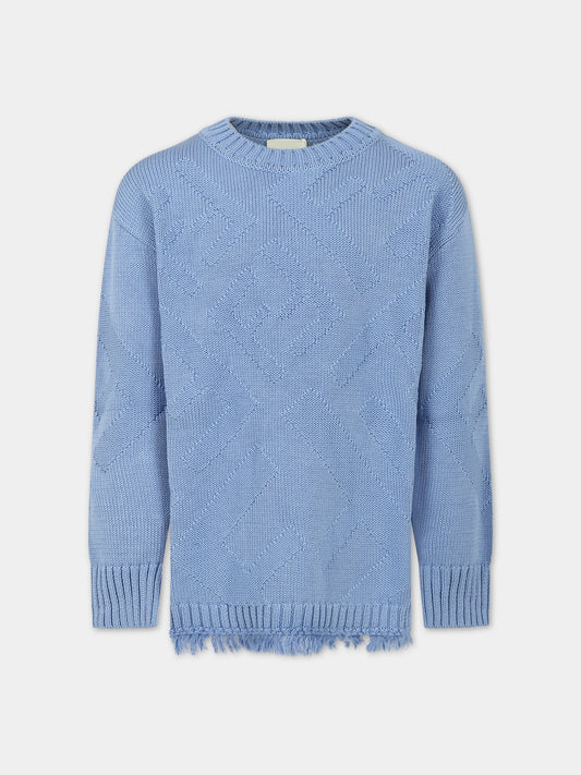 Maglione celeste per bambino con logo,Fendi Kids,JMG098 AMHY F11H1