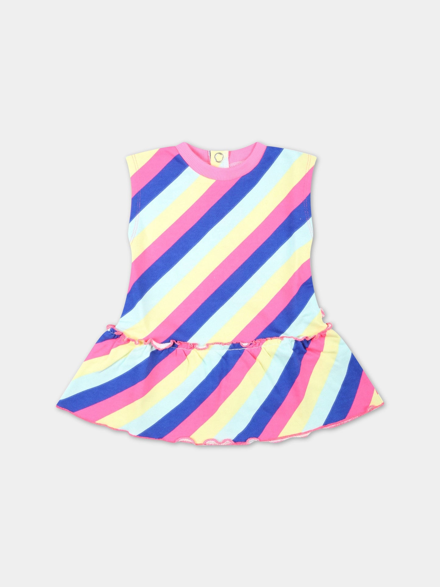 Vestito multicolor per neonata a righe con patch logato,Billieblush,U02327 Z41