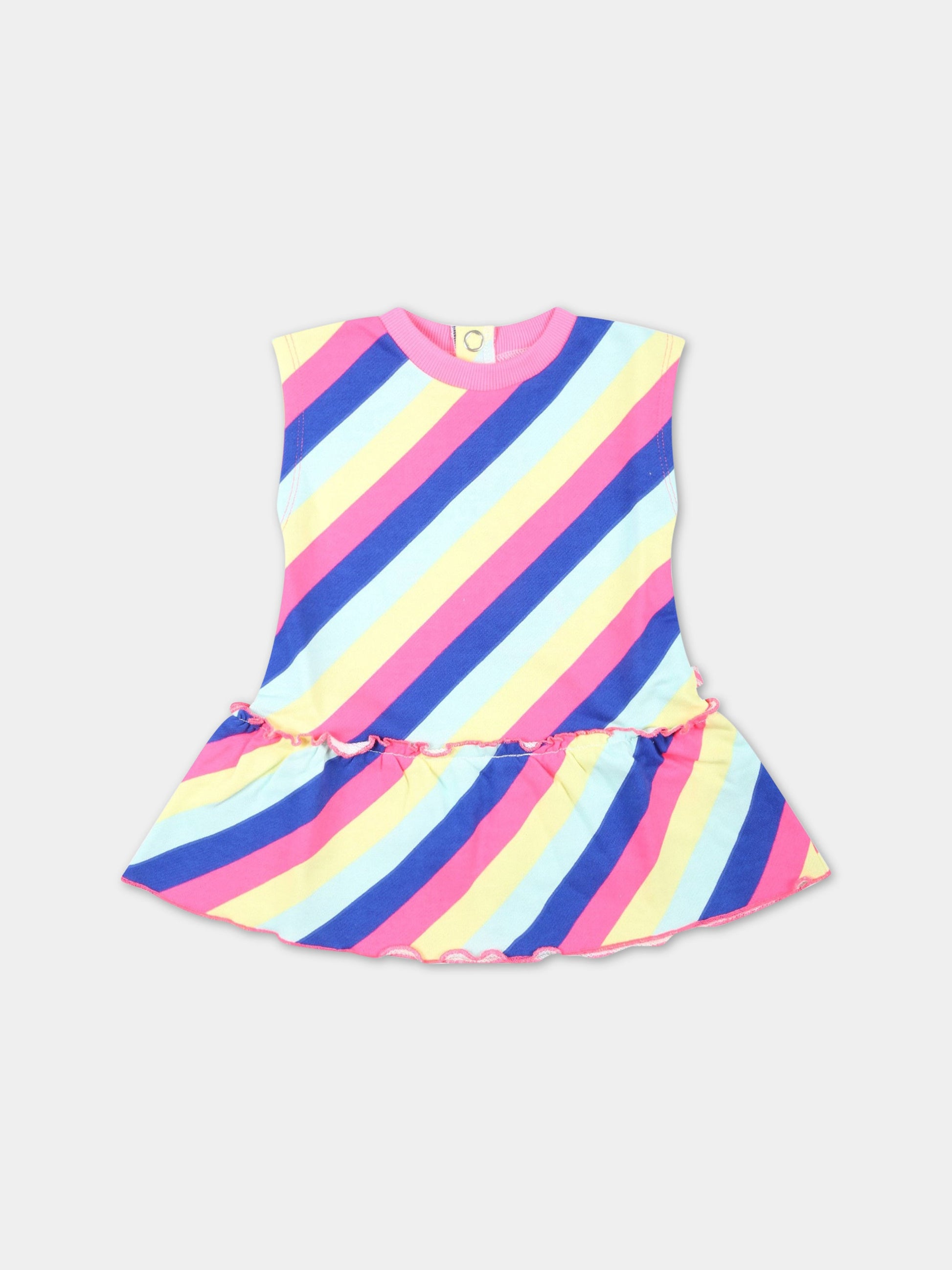 Vestito multicolor per neonata a righe con patch logato,Billieblush,U02327 Z41