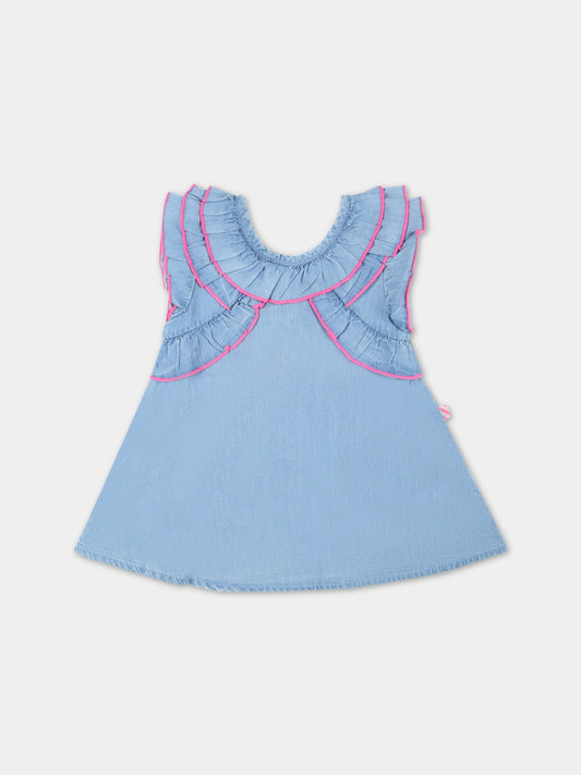 Vestito celeste per bambina con dettagli fucsia,Billieblush,U02329 Z10