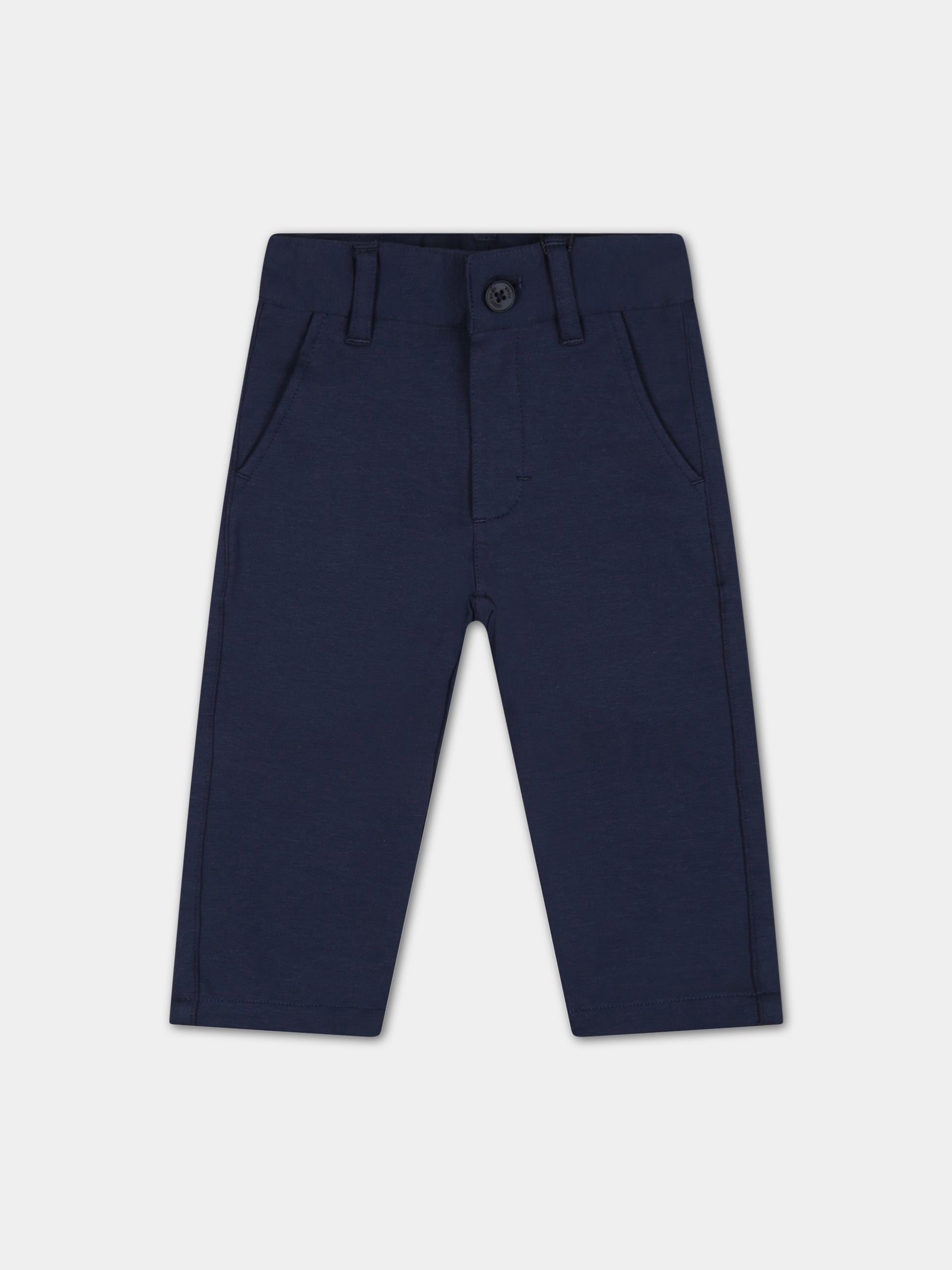 Pantaloni blu per neonato con patch logato,Hugo Boss,J04434 849