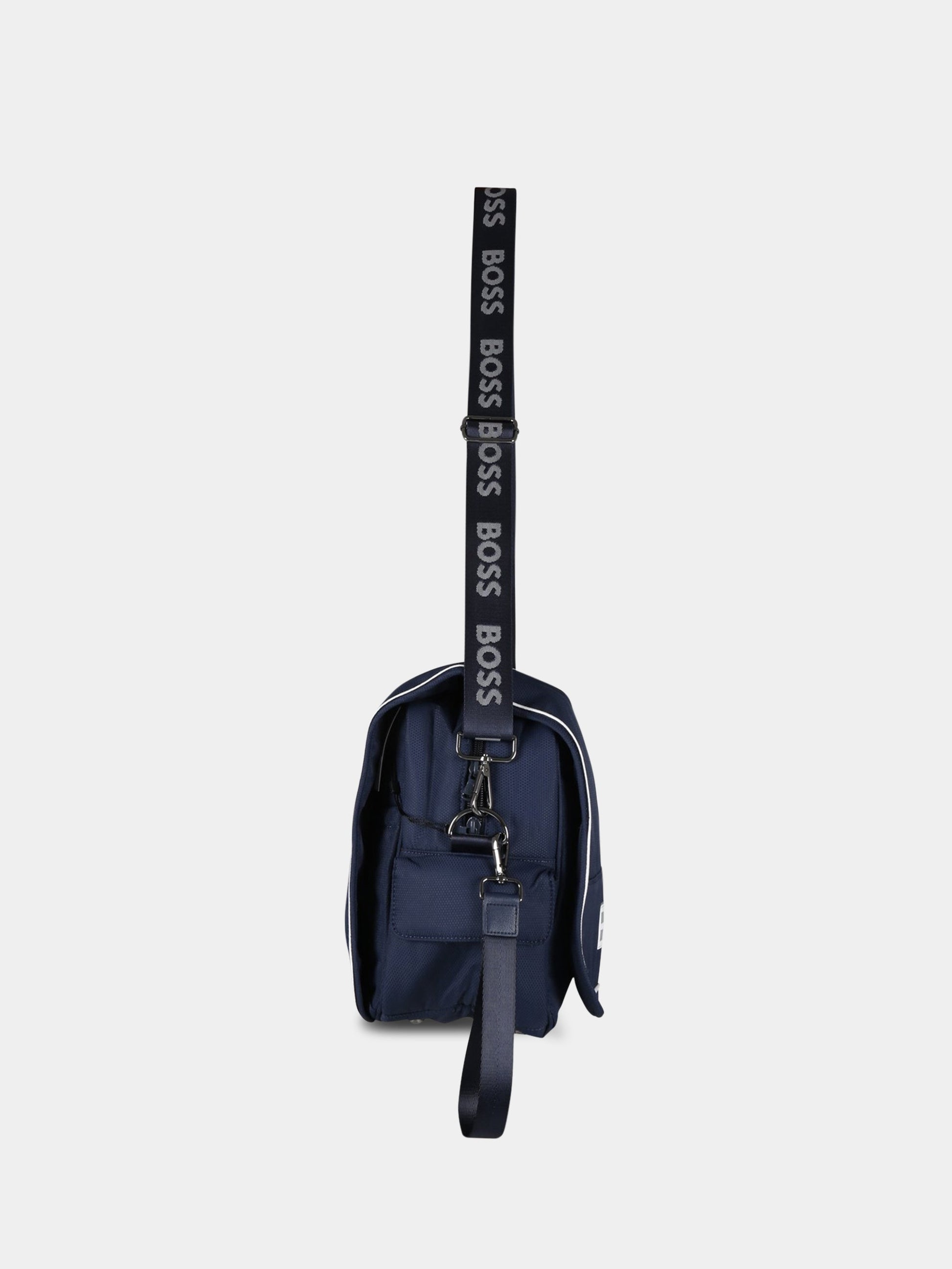 Borsa-mamma blu per neonato con patch logato,Hugo Boss,J90253 849