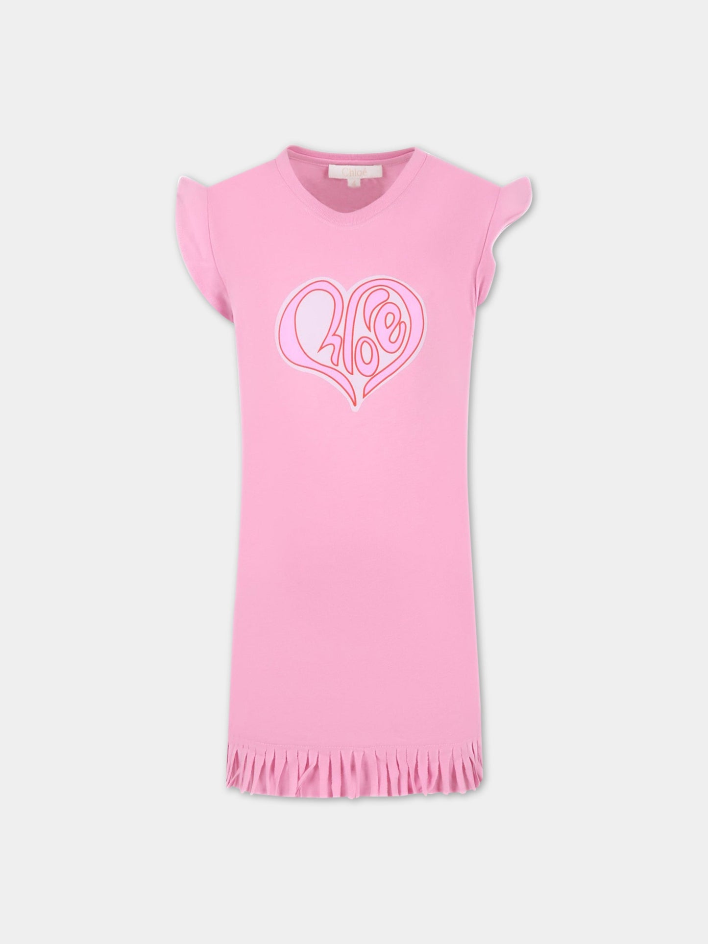 Vestito fucsia per bambina con cuore,Chloé Kids,C12860 495