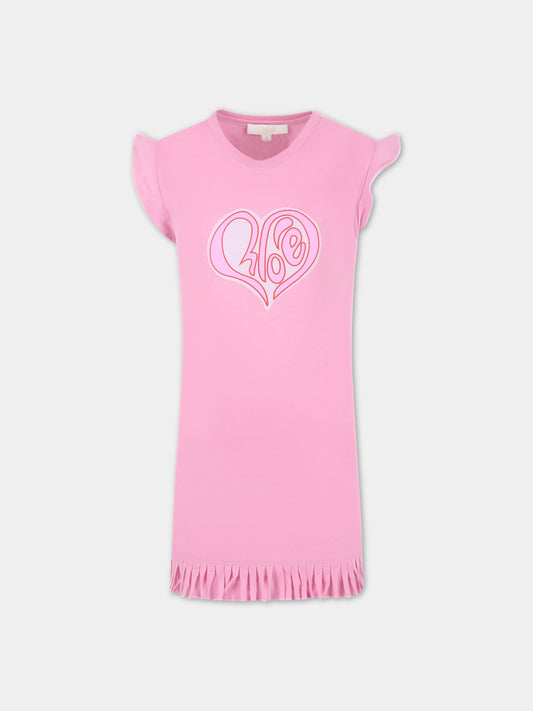 Vestito fucsia per bambina con cuore,Chloé Kids,C12860 495