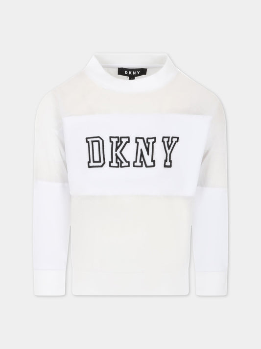 Felpa bianca per bambina con logo nero,Dkny,D35S21 10B